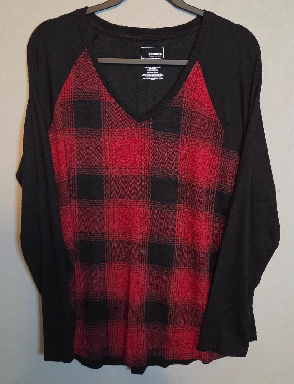 Women's Soma Black/Red Buffalo Plaid LS top size XL